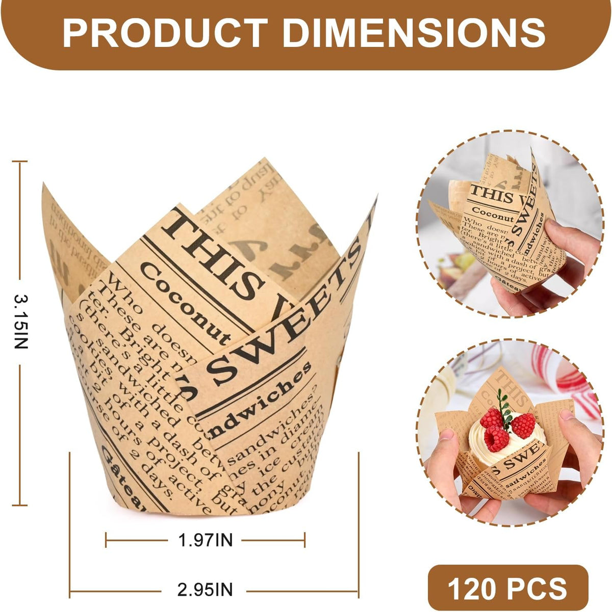 120 Counts Natural Tulip Cupcake Liners for Baking Cups, Food Grade Parchment Paper Muffin Liners Holders, Standard Tulip Cupcake Liners, Greaseproof Cup Cake Wrappers for Party, Christmas
