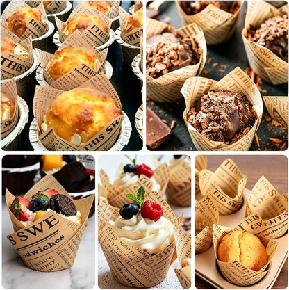 120 Counts Natural Tulip Cupcake Liners for Baking Cups, Food Grade Parchment Paper Muffin Liners Holders, Standard Tulip Cupcake Liners, Greaseproof Cup Cake Wrappers for Party, Christmas
