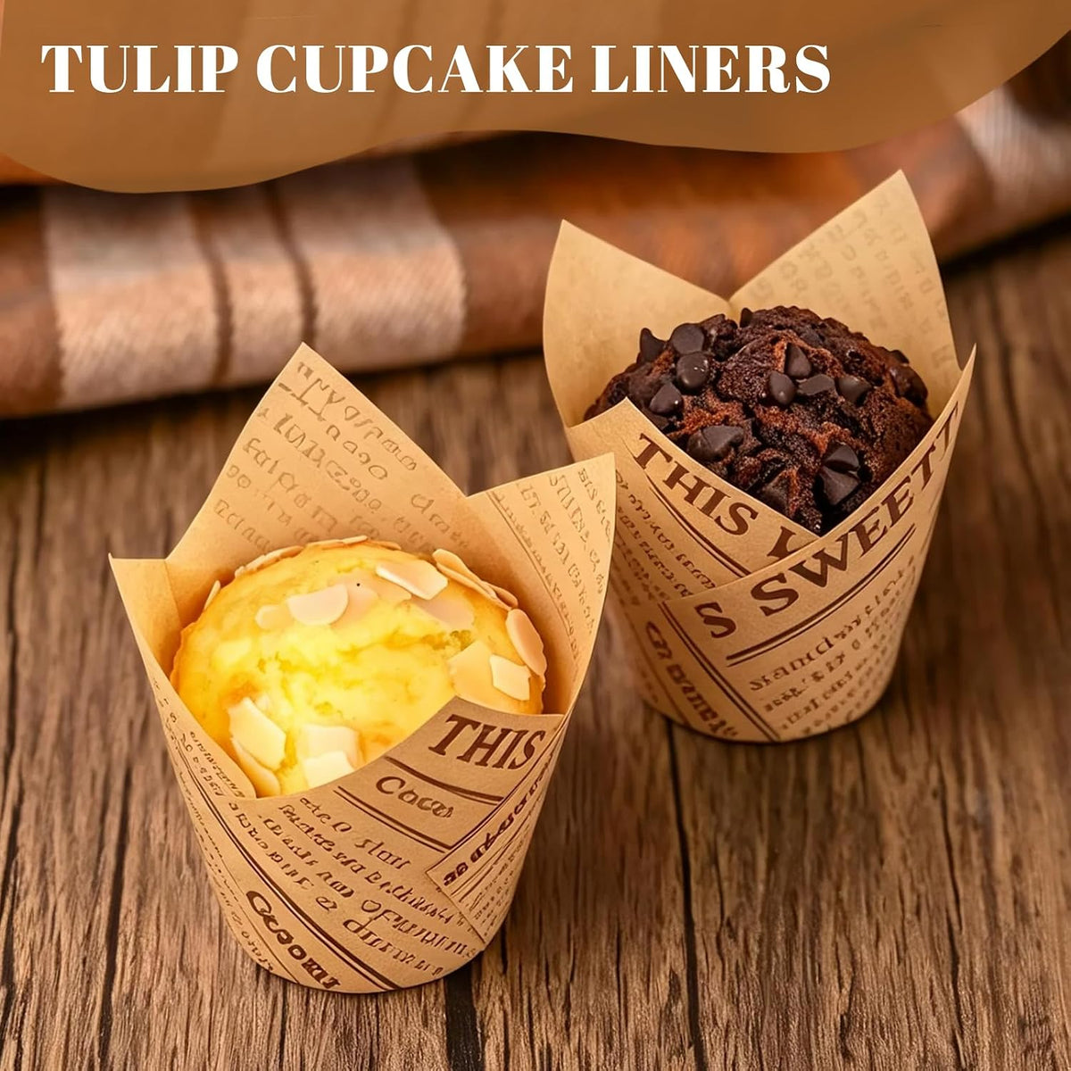 120 Counts Natural Tulip Cupcake Liners for Baking Cups, Food Grade Parchment Paper Muffin Liners Holders, Standard Tulip Cupcake Liners, Greaseproof Cup Cake Wrappers for Party, Christmas