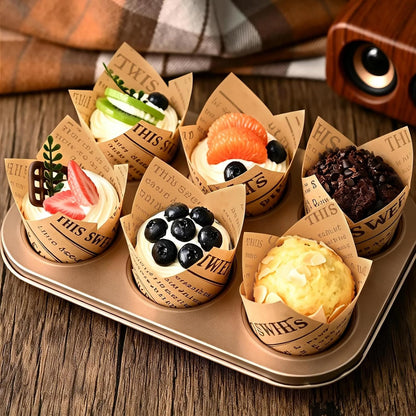 120 Counts Natural Tulip Cupcake Liners for Baking Cups, Food Grade Parchment Paper Muffin Liners Holders, Standard Tulip Cupcake Liners, Greaseproof Cup Cake Wrappers for Party, Christmas
