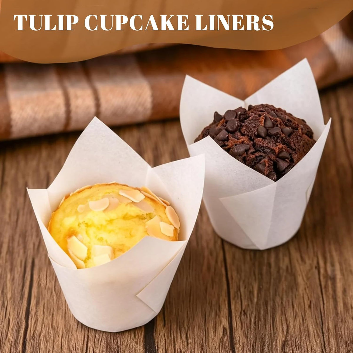 120 Counts Natural Tulip Cupcake Liners for Baking Cups, Food Grade Parchment Paper Muffin Liners Holders, Standard Tulip Cupcake Liners, Greaseproof Cup Cake Wrappers for Party, Christmas