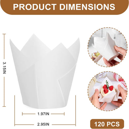 120 Counts Natural Tulip Cupcake Liners for Baking Cups, Food Grade Parchment Paper Muffin Liners Holders, Standard Tulip Cupcake Liners, Greaseproof Cup Cake Wrappers for Party, Christmas