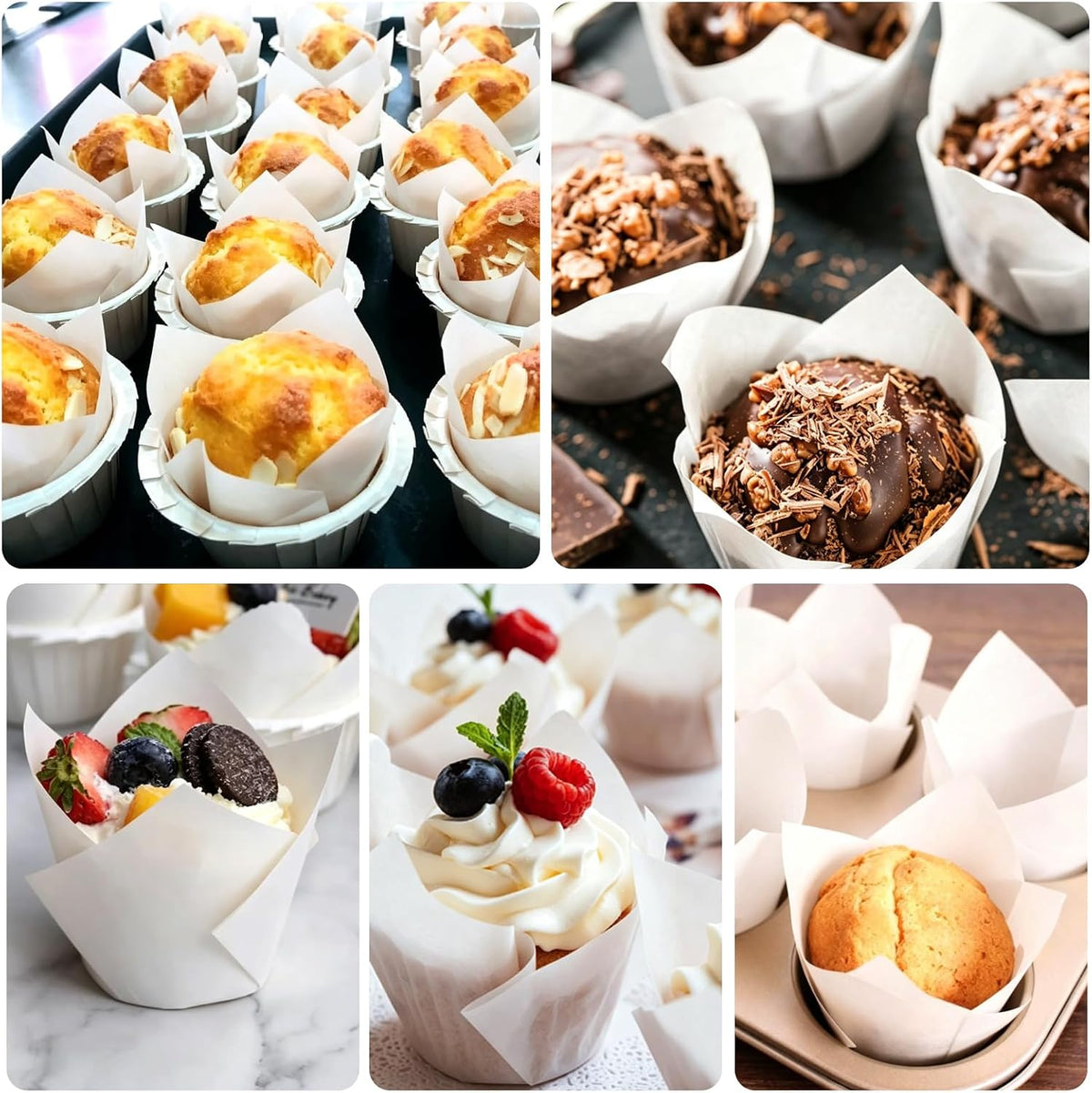 120 Counts Natural Tulip Cupcake Liners for Baking Cups, Food Grade Parchment Paper Muffin Liners Holders, Standard Tulip Cupcake Liners, Greaseproof Cup Cake Wrappers for Party, Christmas