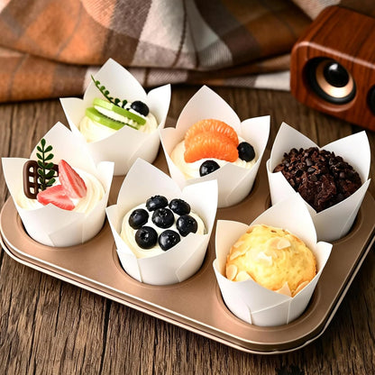 120 Counts Natural Tulip Cupcake Liners for Baking Cups, Food Grade Parchment Paper Muffin Liners Holders, Standard Tulip Cupcake Liners, Greaseproof Cup Cake Wrappers for Party, Christmas