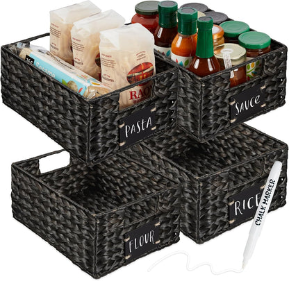 Best Choice Products Set of 4 16x12in Large Water Hyacinth Pantry Baskets, Woven Organizers w/Chalkboard Label, Chalk Marker - Natural