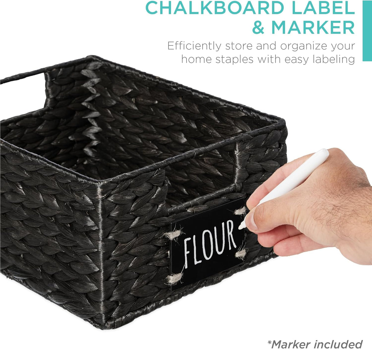 Best Choice Products Set of 4 16x12in Large Water Hyacinth Pantry Baskets, Woven Organizers w/Chalkboard Label, Chalk Marker - Natural
