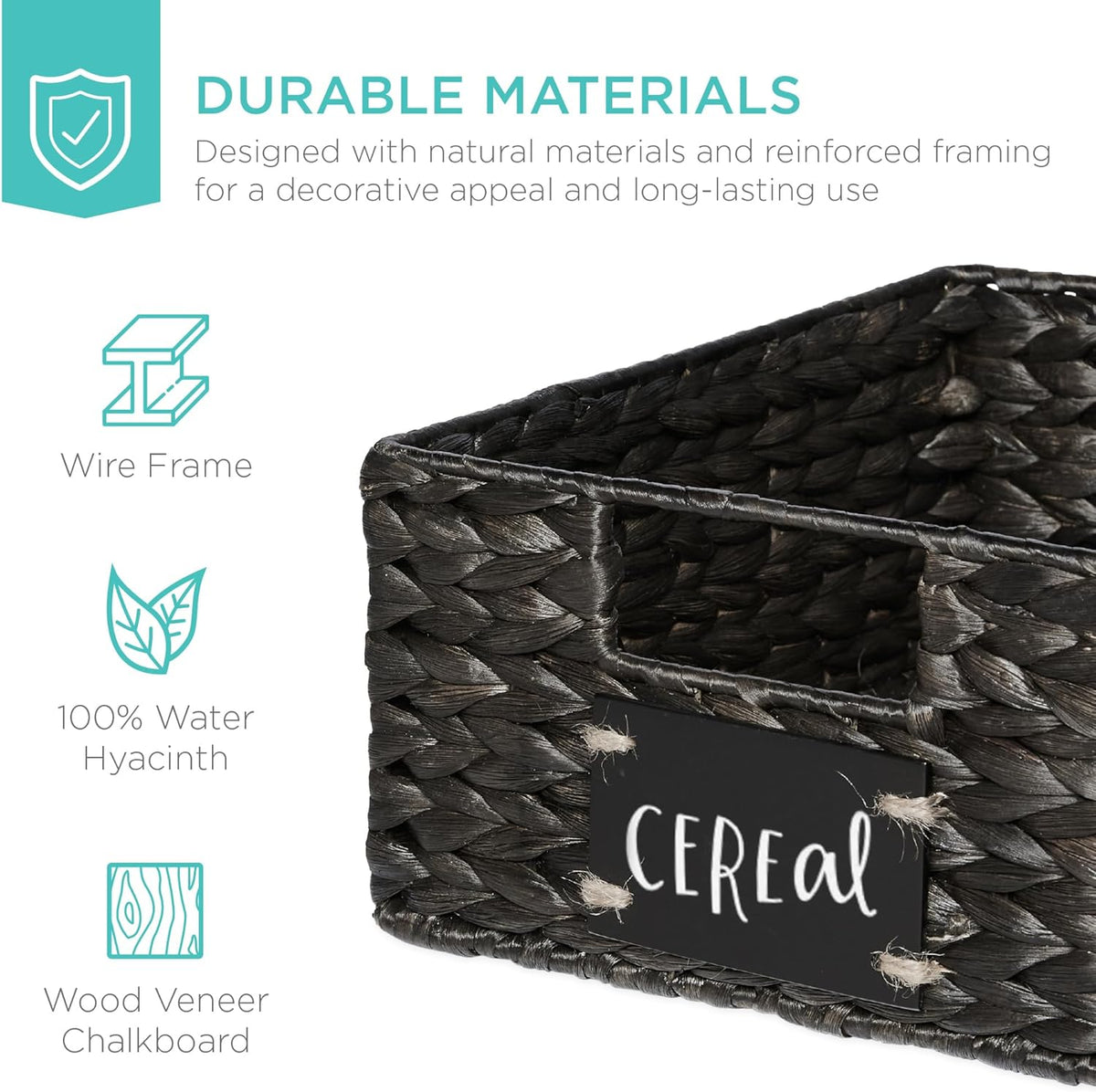 Best Choice Products Set of 4 16x12in Large Water Hyacinth Pantry Baskets, Woven Organizers w/Chalkboard Label, Chalk Marker - Natural
