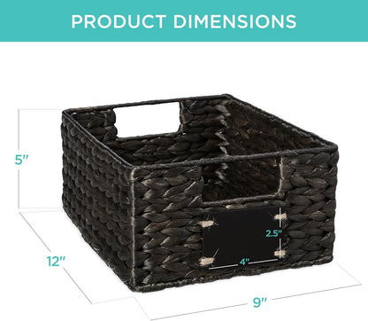 Best Choice Products Set of 4 16x12in Large Water Hyacinth Pantry Baskets, Woven Organizers w/Chalkboard Label, Chalk Marker - Natural