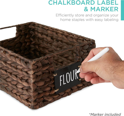 Best Choice Products Set of 4 16x12in Large Water Hyacinth Pantry Baskets, Woven Organizers w/Chalkboard Label, Chalk Marker - Natural