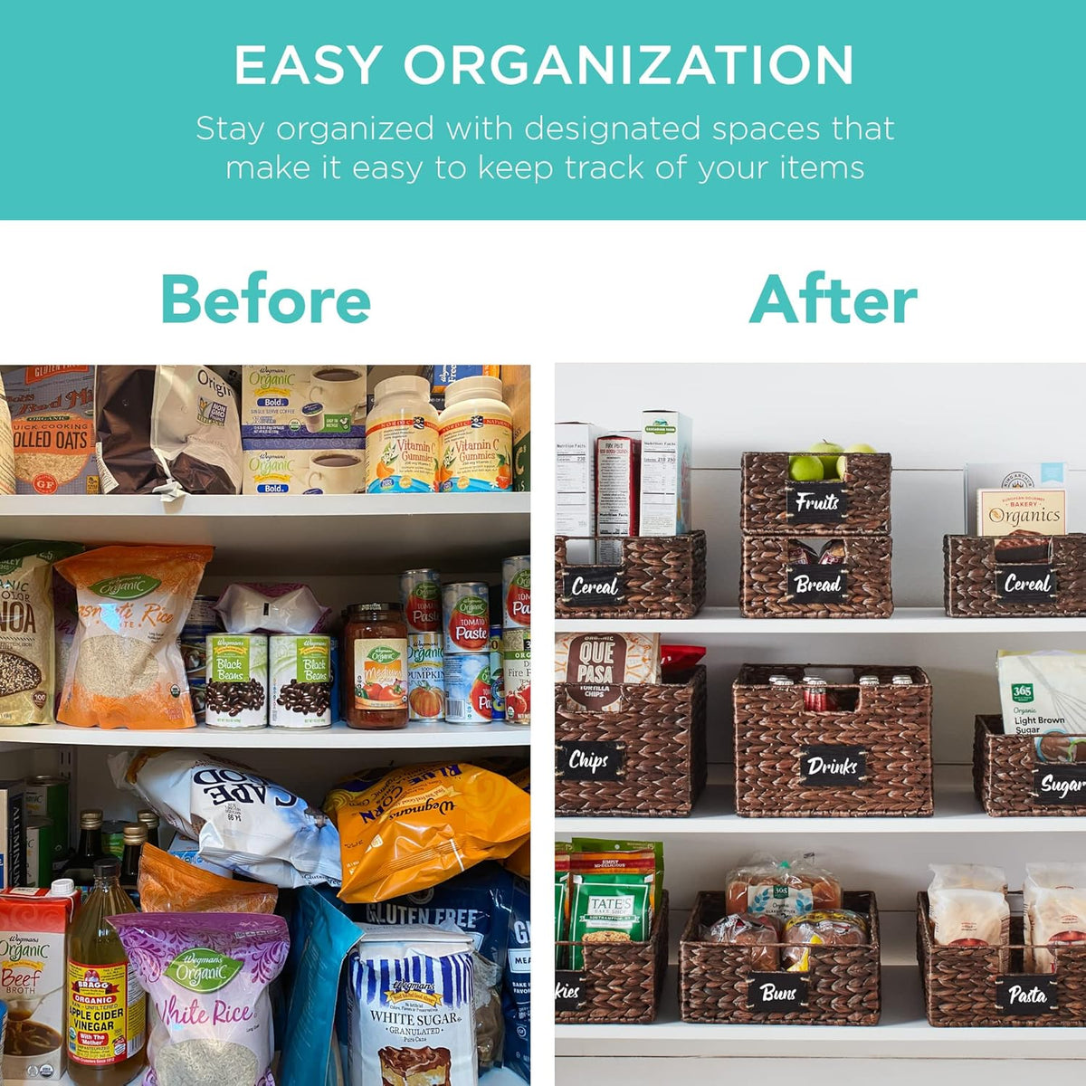Best Choice Products Set of 4 16x12in Large Water Hyacinth Pantry Baskets, Woven Organizers w/Chalkboard Label, Chalk Marker - Natural