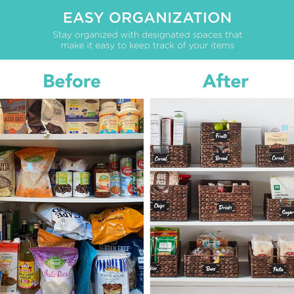 Best Choice Products Set of 4 16x12in Large Water Hyacinth Pantry Baskets, Woven Organizers w/Chalkboard Label, Chalk Marker - Natural