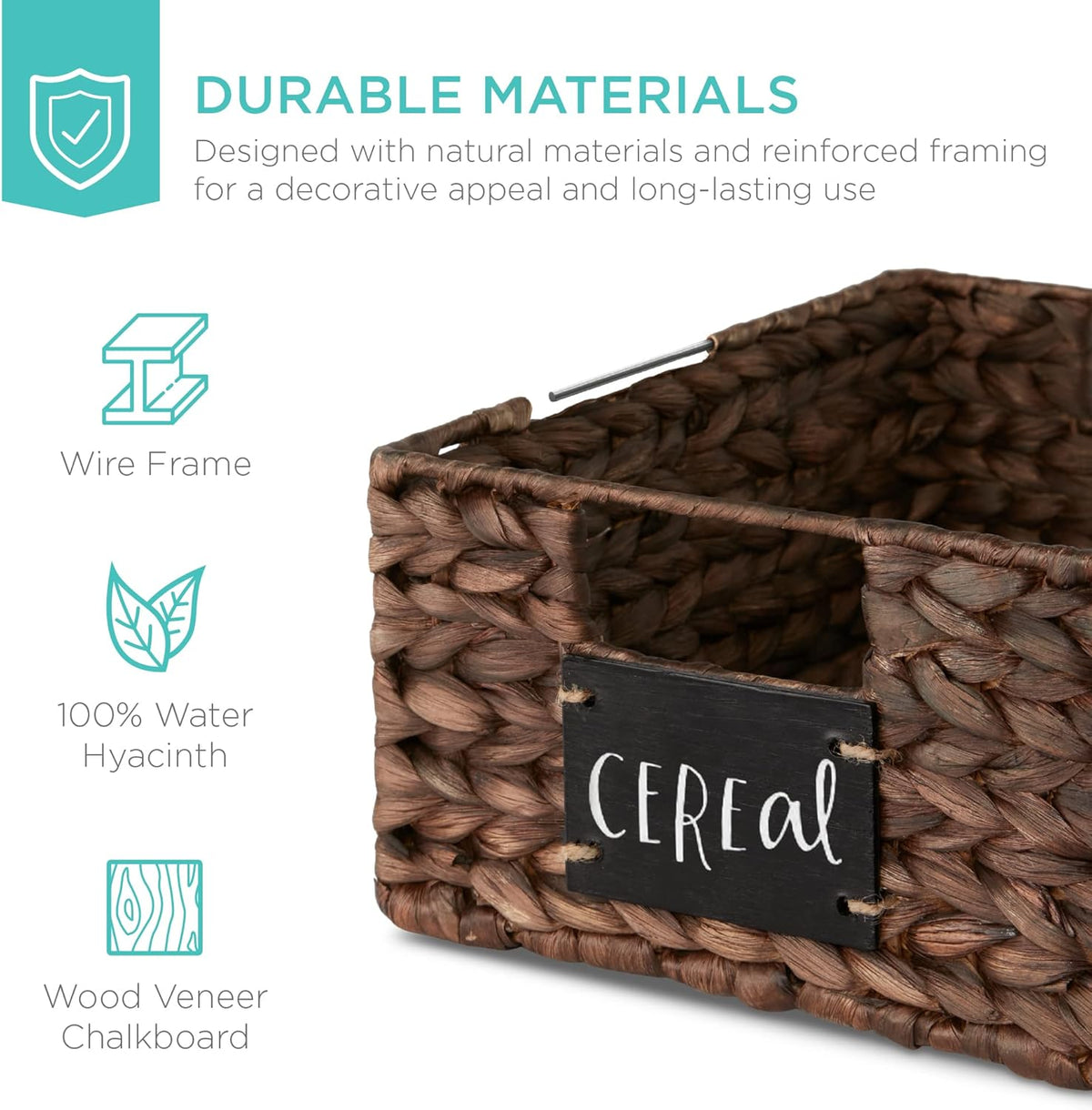 Best Choice Products Set of 4 16x12in Large Water Hyacinth Pantry Baskets, Woven Organizers w/Chalkboard Label, Chalk Marker - Natural