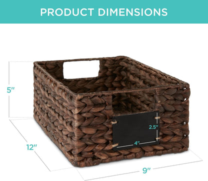 Best Choice Products Set of 4 16x12in Large Water Hyacinth Pantry Baskets, Woven Organizers w/Chalkboard Label, Chalk Marker - Natural