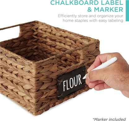 Best Choice Products Set of 4 16x12in Large Water Hyacinth Pantry Baskets, Woven Organizers w/Chalkboard Label, Chalk Marker - Natural