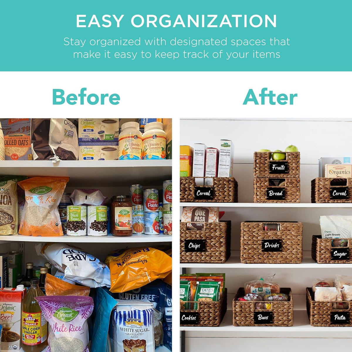 Best Choice Products Set of 4 16x12in Large Water Hyacinth Pantry Baskets, Woven Organizers w/Chalkboard Label, Chalk Marker - Natural