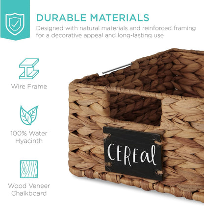 Best Choice Products Set of 4 16x12in Large Water Hyacinth Pantry Baskets, Woven Organizers w/Chalkboard Label, Chalk Marker - Natural
