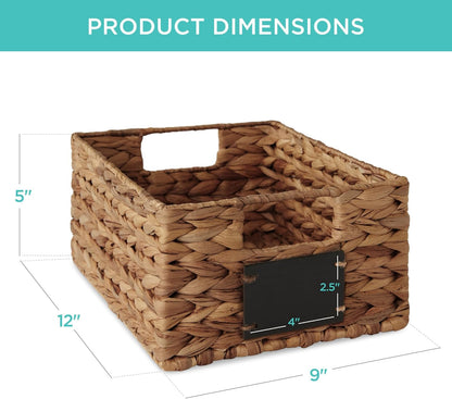 Best Choice Products Set of 4 16x12in Large Water Hyacinth Pantry Baskets, Woven Organizers w/Chalkboard Label, Chalk Marker - Natural