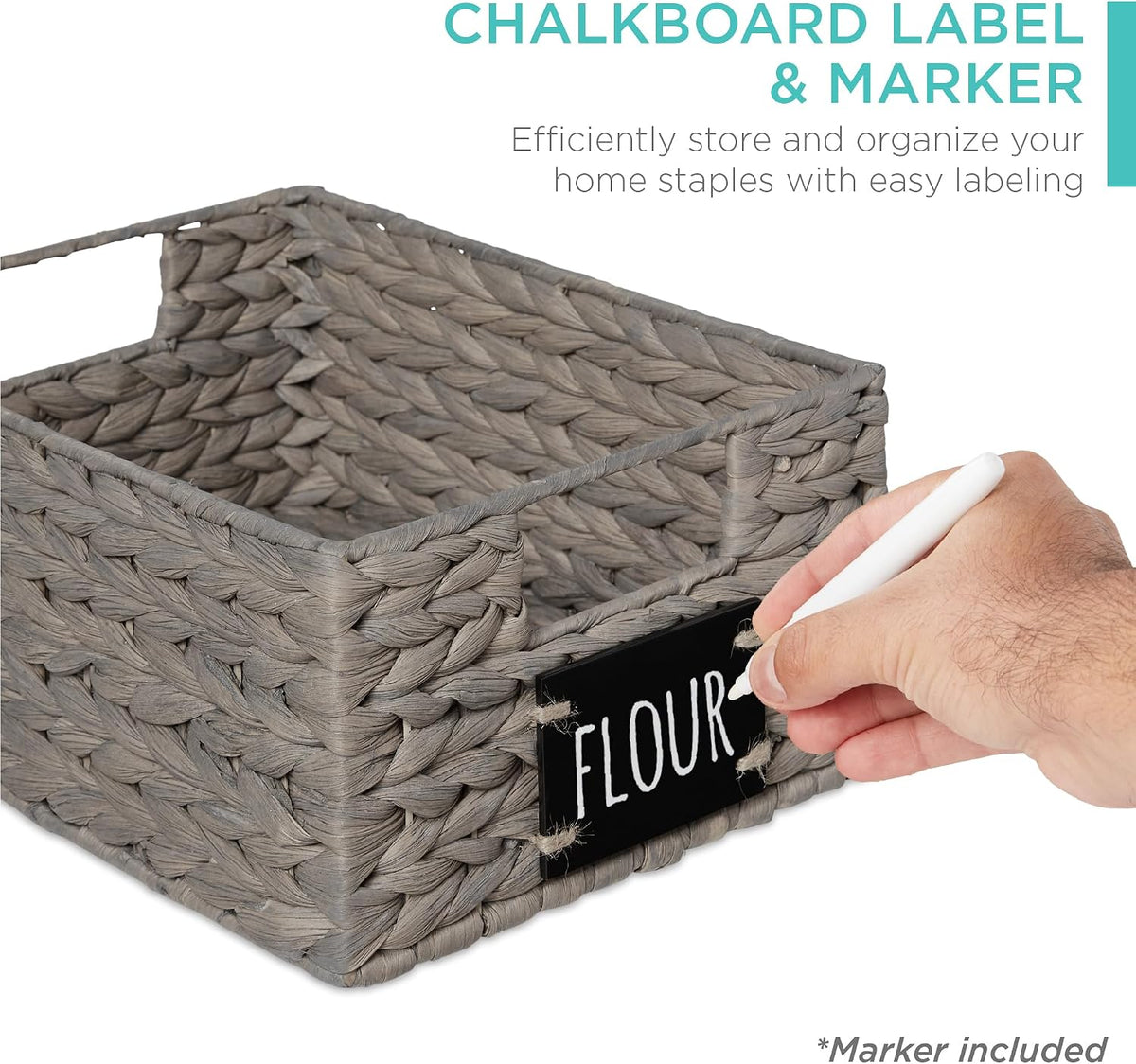 Best Choice Products Set of 4 16x12in Large Water Hyacinth Pantry Baskets, Woven Organizers w/Chalkboard Label, Chalk Marker - Natural