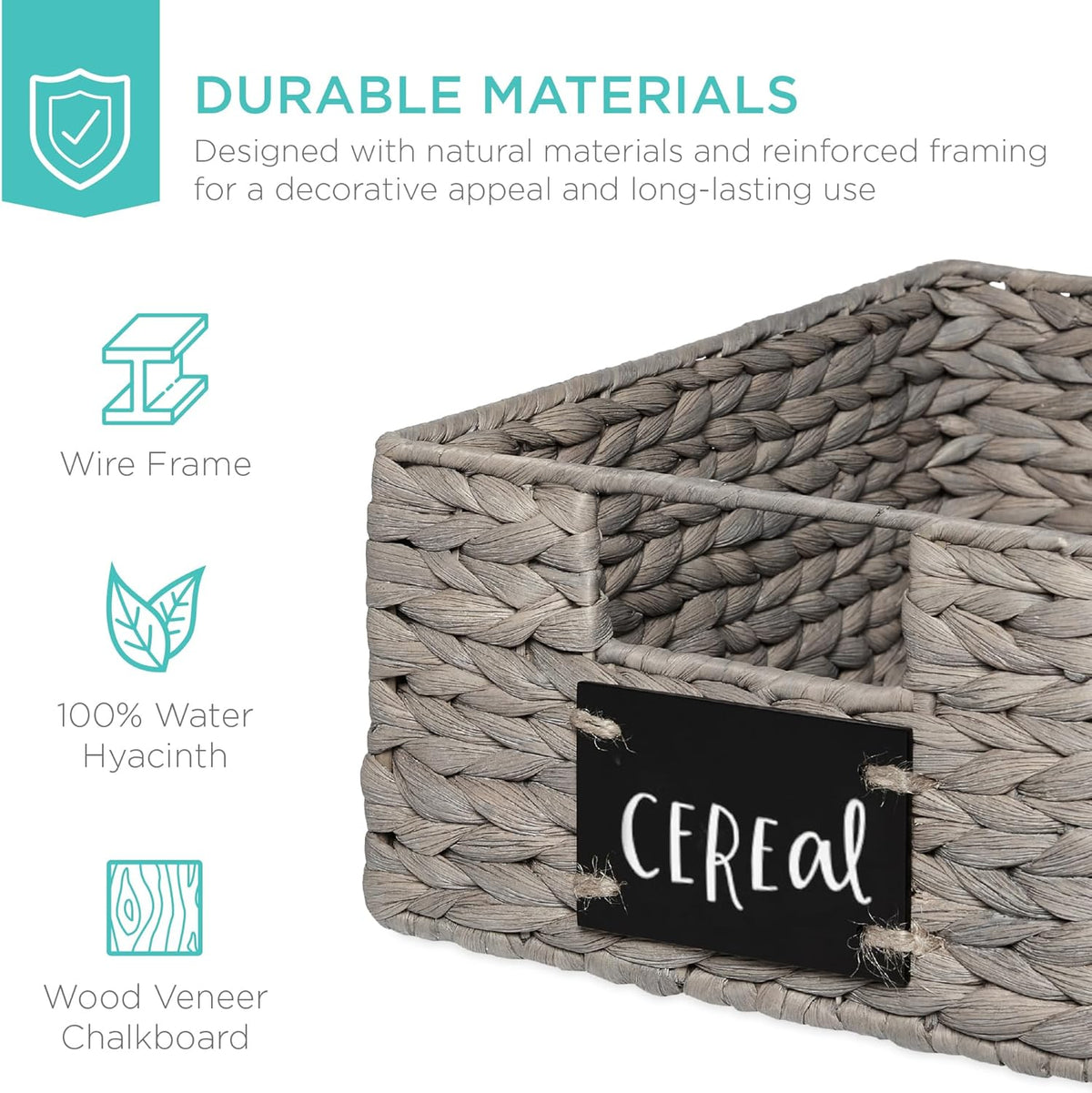 Best Choice Products Set of 4 16x12in Large Water Hyacinth Pantry Baskets, Woven Organizers w/Chalkboard Label, Chalk Marker - Natural