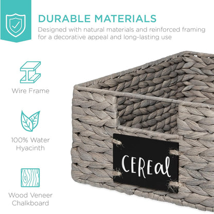 Best Choice Products Set of 4 16x12in Large Water Hyacinth Pantry Baskets, Woven Organizers w/Chalkboard Label, Chalk Marker - Natural