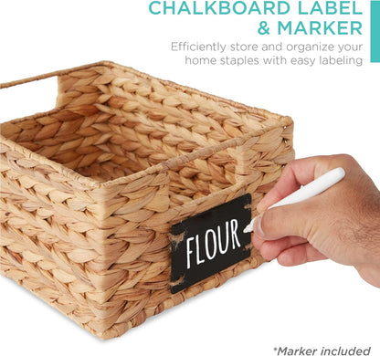 Best Choice Products Set of 4 16x12in Large Water Hyacinth Pantry Baskets, Woven Organizers w/Chalkboard Label, Chalk Marker - Natural