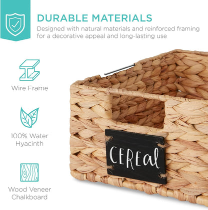 Best Choice Products Set of 4 16x12in Large Water Hyacinth Pantry Baskets, Woven Organizers w/Chalkboard Label, Chalk Marker - Natural