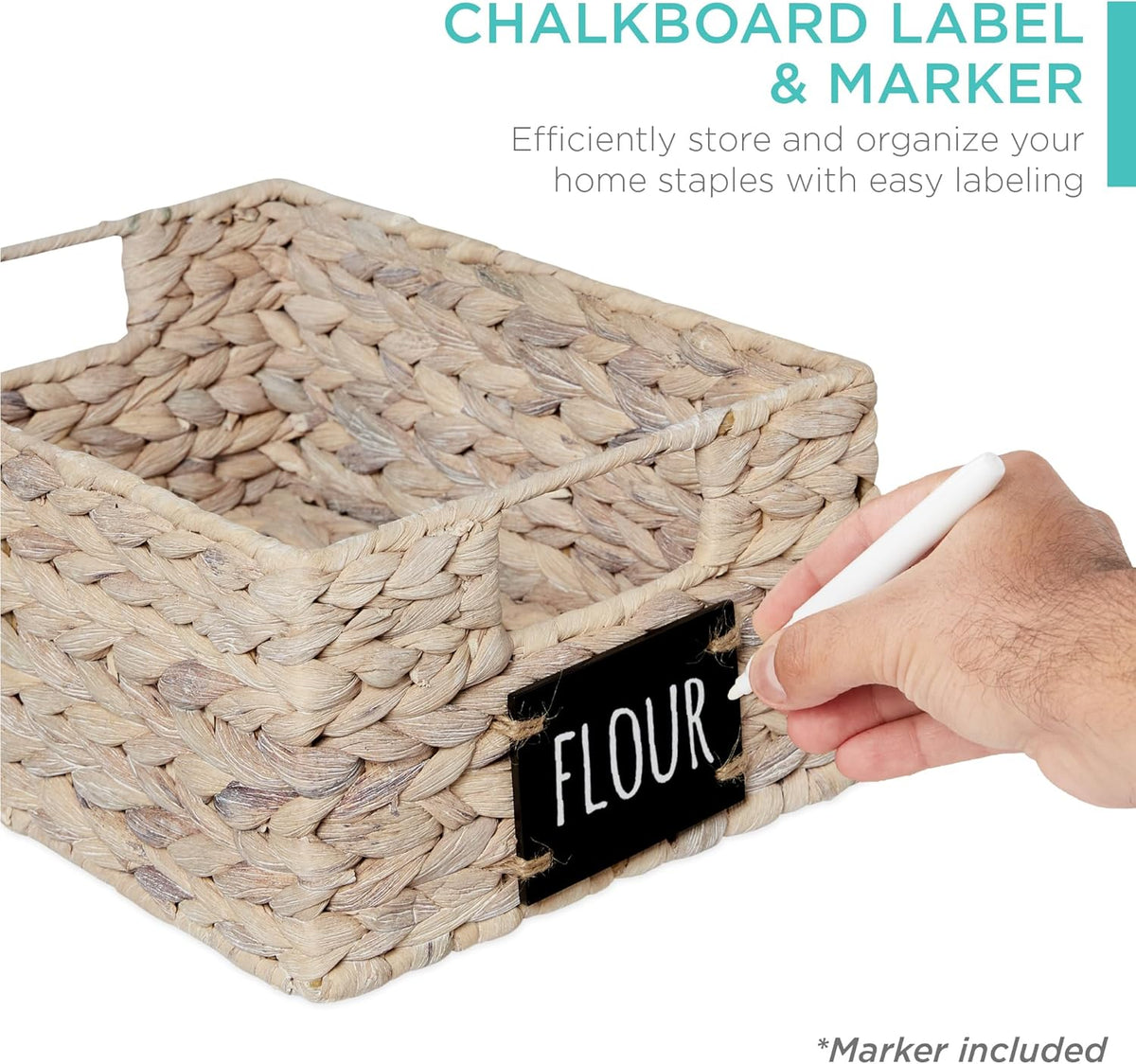 Best Choice Products Set of 4 16x12in Large Water Hyacinth Pantry Baskets, Woven Organizers w/Chalkboard Label, Chalk Marker - Natural