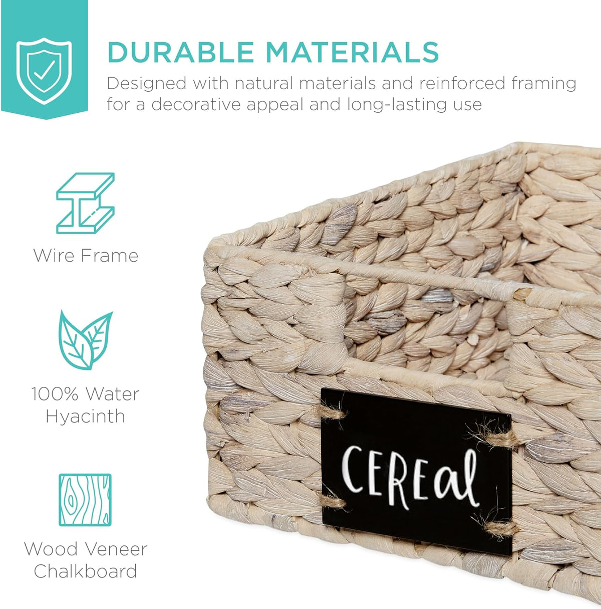 Best Choice Products Set of 4 16x12in Large Water Hyacinth Pantry Baskets, Woven Organizers w/Chalkboard Label, Chalk Marker - Natural