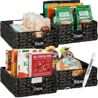 Best Choice Products Set of 4 16x12in Large Water Hyacinth Pantry Baskets, Woven Organizers w/Chalkboard Label, Chalk Marker - Natural