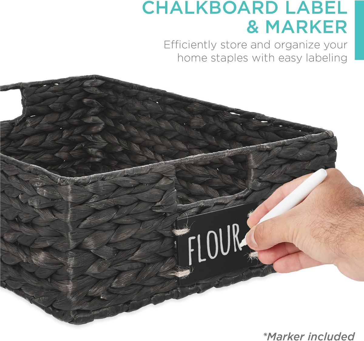 Best Choice Products Set of 4 16x12in Large Water Hyacinth Pantry Baskets, Woven Organizers w/Chalkboard Label, Chalk Marker - Natural