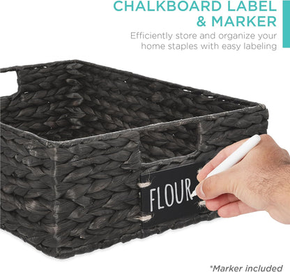 Best Choice Products Set of 4 16x12in Large Water Hyacinth Pantry Baskets, Woven Organizers w/Chalkboard Label, Chalk Marker - Natural