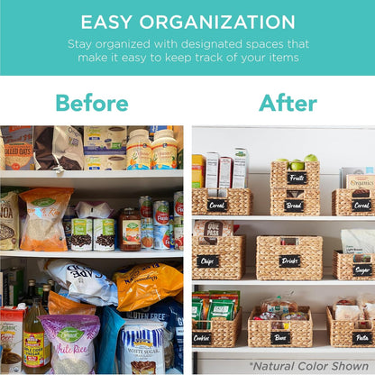 Best Choice Products Set of 4 16x12in Large Water Hyacinth Pantry Baskets, Woven Organizers w/Chalkboard Label, Chalk Marker - Natural