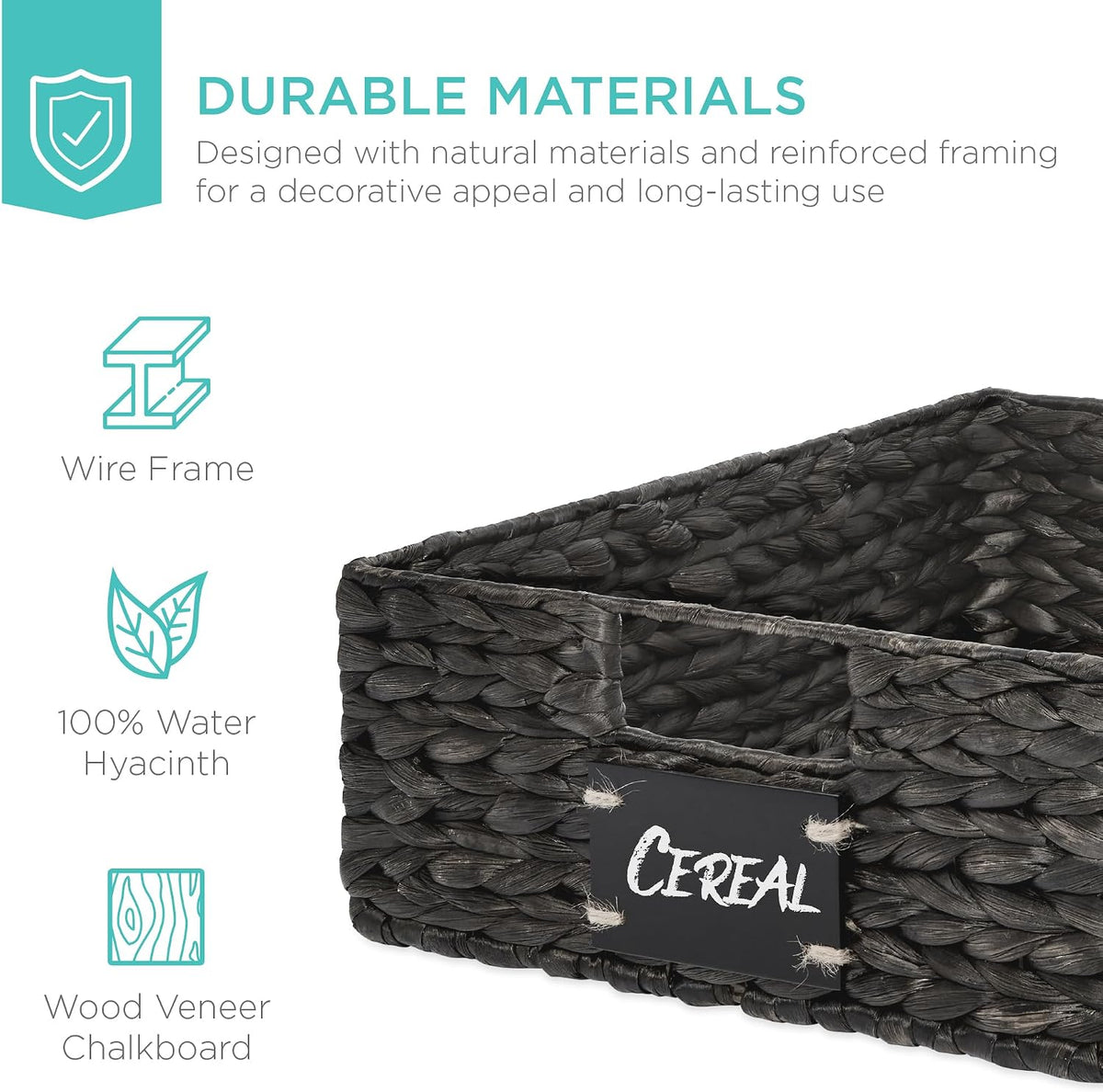 Best Choice Products Set of 4 16x12in Large Water Hyacinth Pantry Baskets, Woven Organizers w/Chalkboard Label, Chalk Marker - Natural