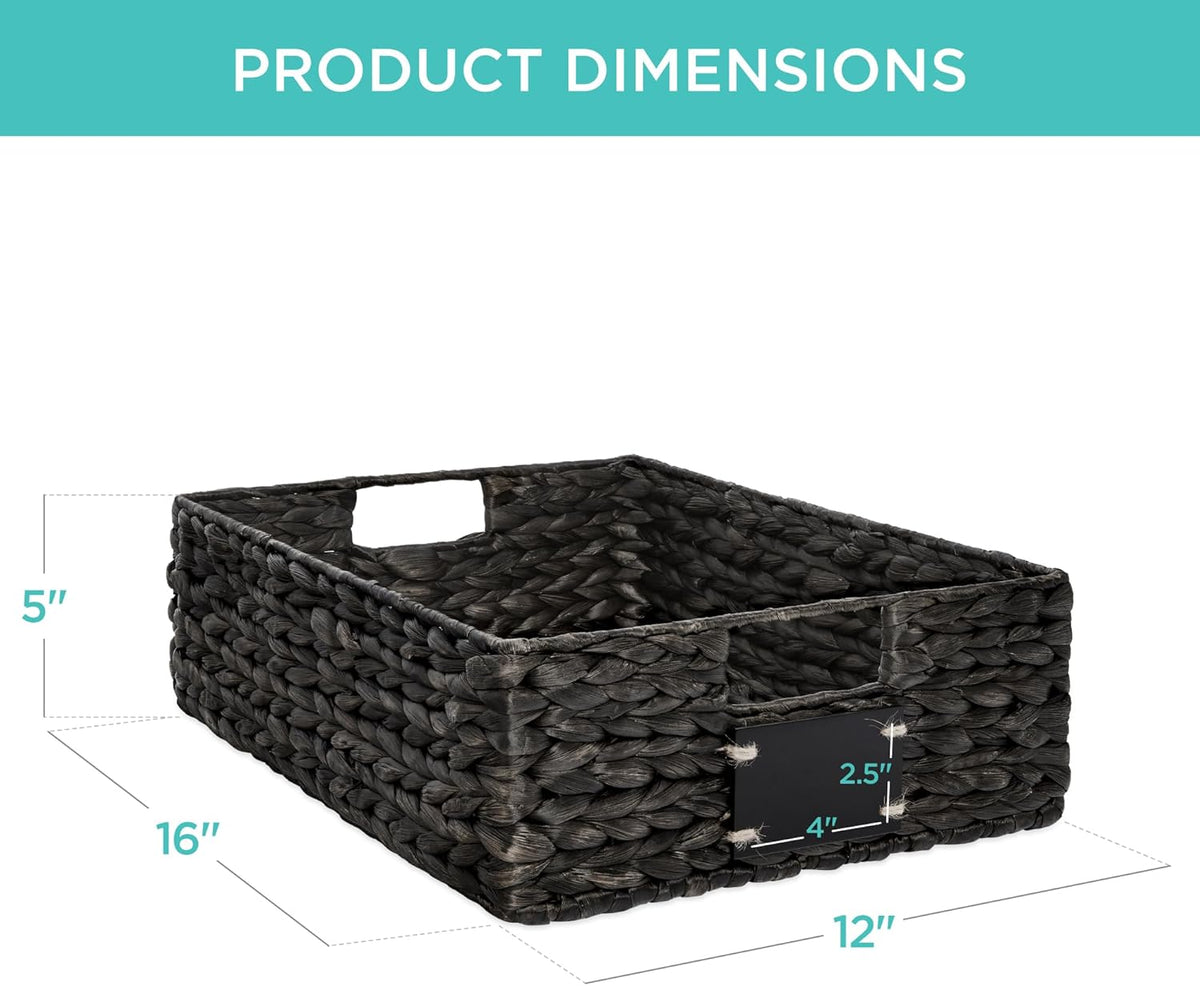 Best Choice Products Set of 4 16x12in Large Water Hyacinth Pantry Baskets, Woven Organizers w/Chalkboard Label, Chalk Marker - Natural