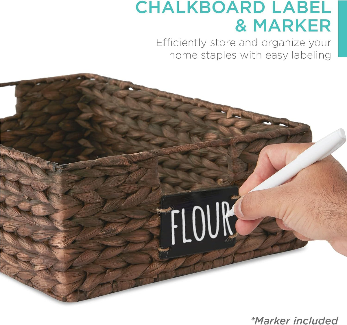 Best Choice Products Set of 4 16x12in Large Water Hyacinth Pantry Baskets, Woven Organizers w/Chalkboard Label, Chalk Marker - Natural