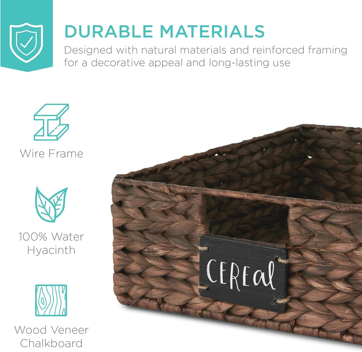 Best Choice Products Set of 4 16x12in Large Water Hyacinth Pantry Baskets, Woven Organizers w/Chalkboard Label, Chalk Marker - Natural