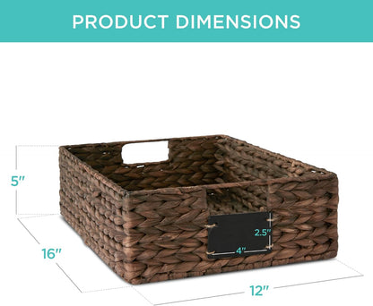 Best Choice Products Set of 4 16x12in Large Water Hyacinth Pantry Baskets, Woven Organizers w/Chalkboard Label, Chalk Marker - Natural