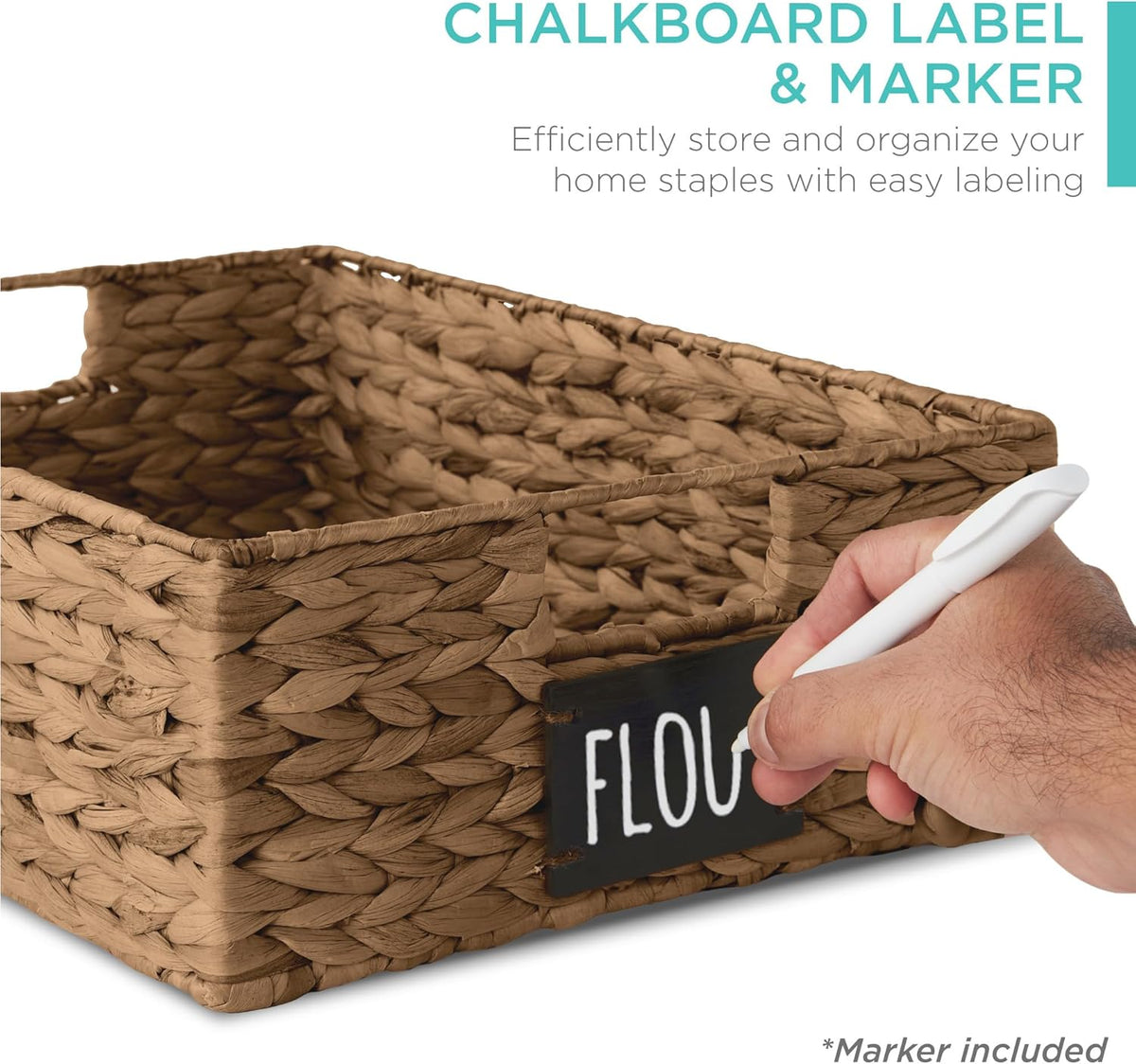Best Choice Products Set of 4 16x12in Large Water Hyacinth Pantry Baskets, Woven Organizers w/Chalkboard Label, Chalk Marker - Natural