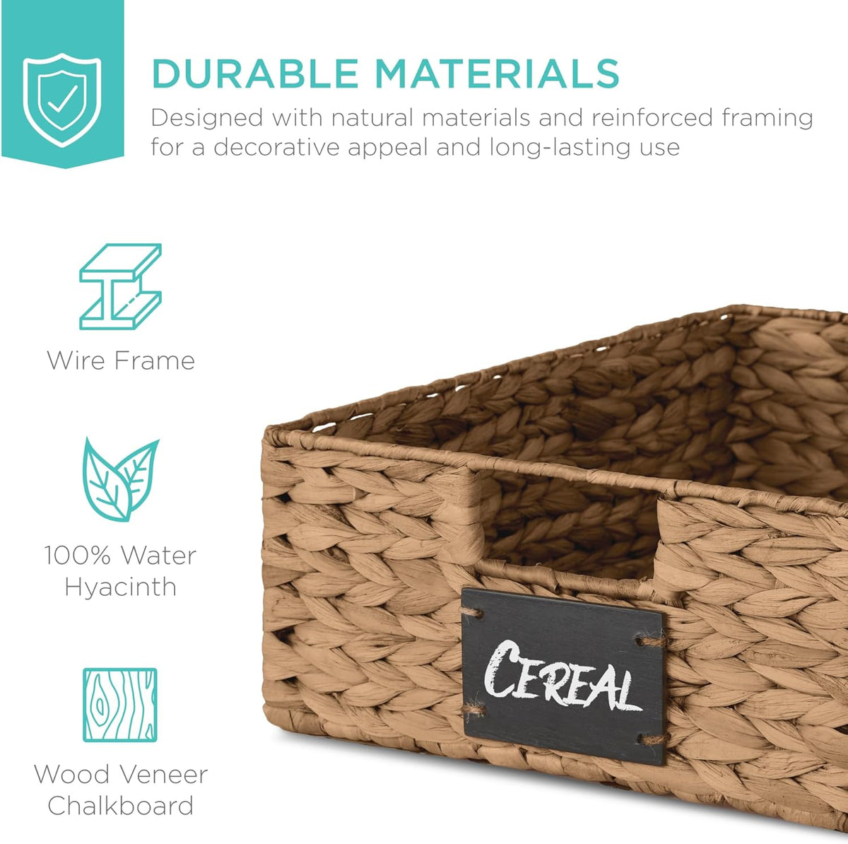 Best Choice Products Set of 4 16x12in Large Water Hyacinth Pantry Baskets, Woven Organizers w/Chalkboard Label, Chalk Marker - Natural