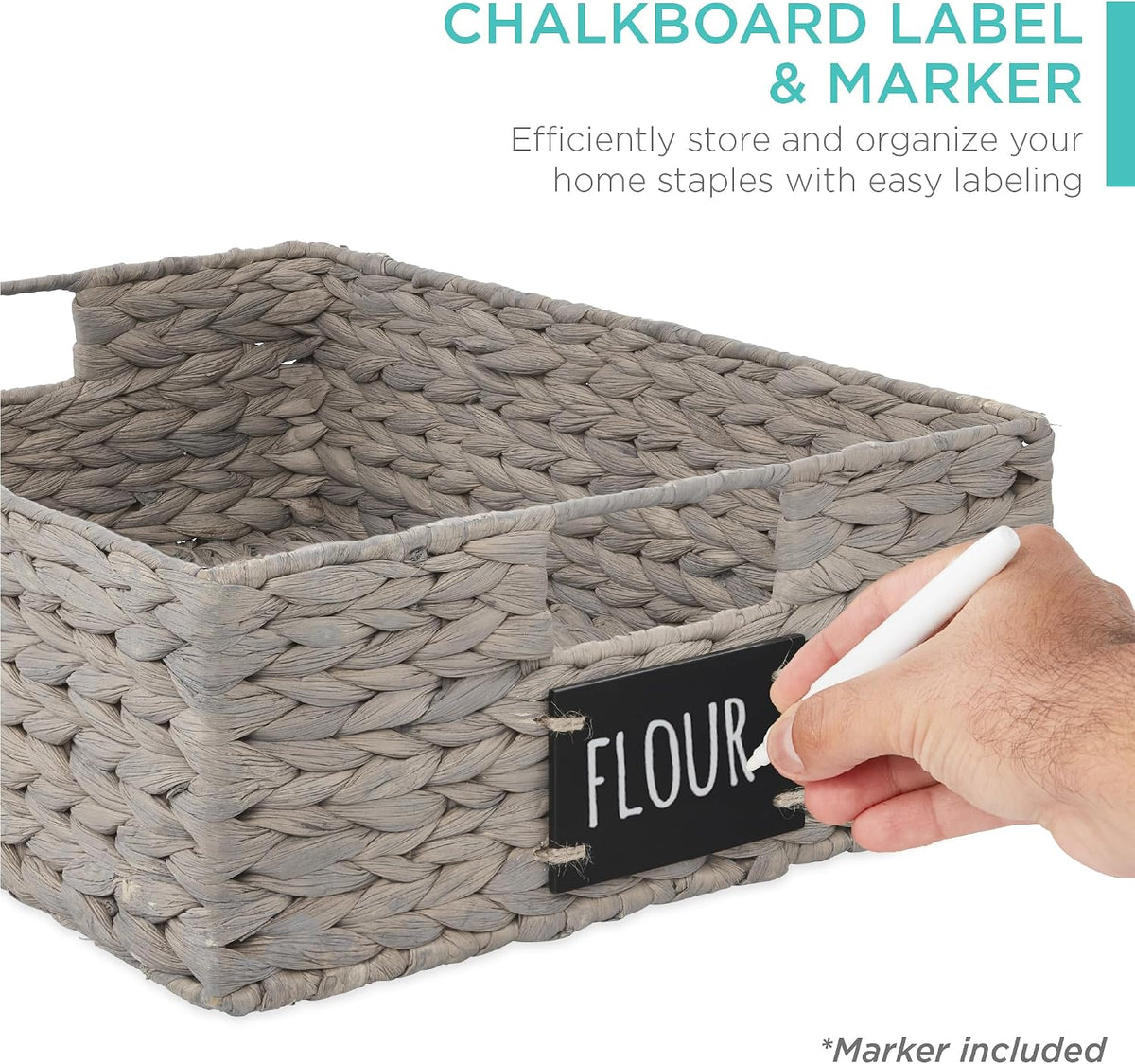 Best Choice Products Set of 4 16x12in Large Water Hyacinth Pantry Baskets, Woven Organizers w/Chalkboard Label, Chalk Marker - Natural