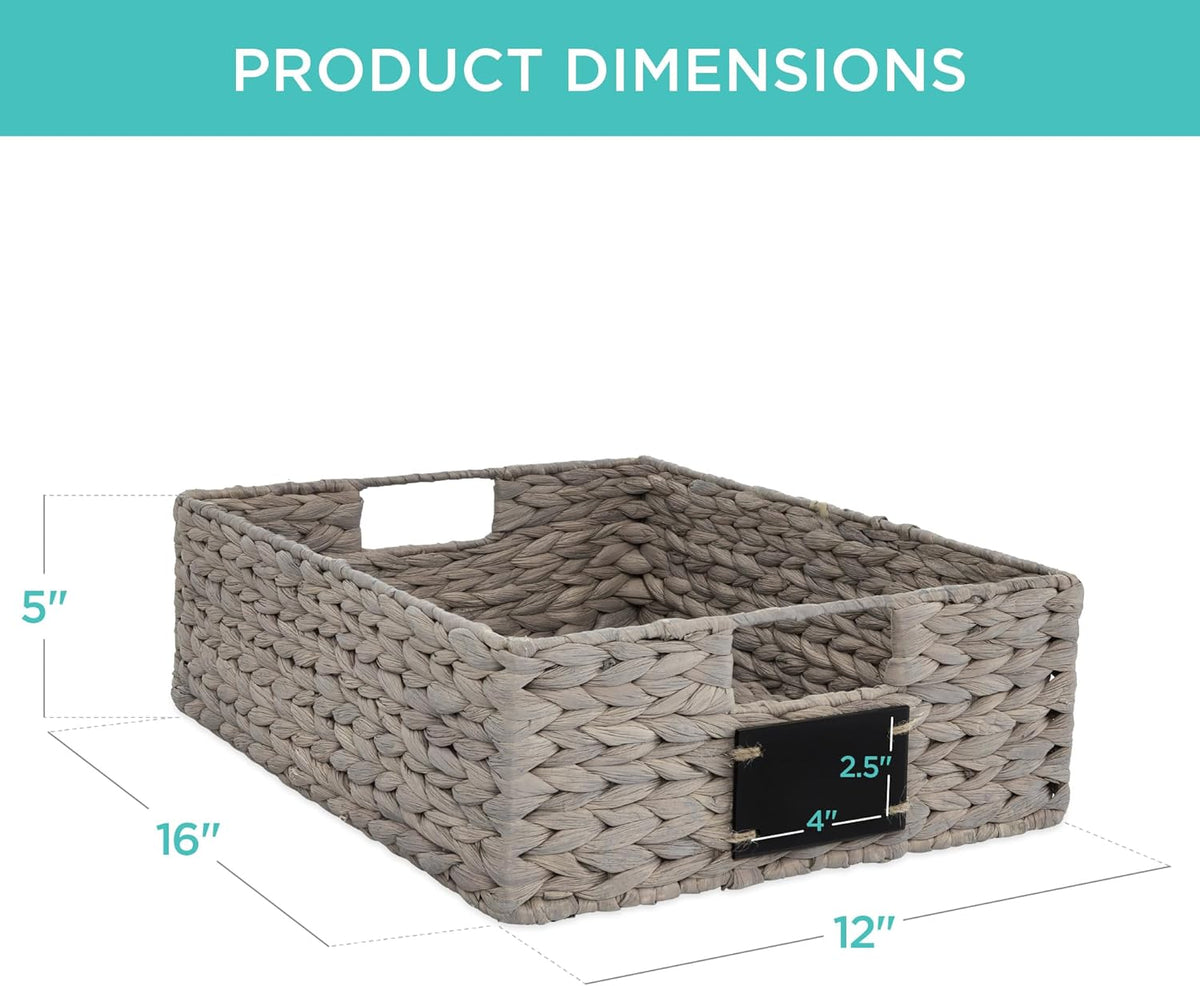 Best Choice Products Set of 4 16x12in Large Water Hyacinth Pantry Baskets, Woven Organizers w/Chalkboard Label, Chalk Marker - Natural