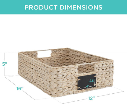 Best Choice Products Set of 4 16x12in Large Water Hyacinth Pantry Baskets, Woven Organizers w/Chalkboard Label, Chalk Marker - Natural