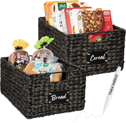 Best Choice Products Set of 4 16x12in Large Water Hyacinth Pantry Baskets, Woven Organizers w/Chalkboard Label, Chalk Marker - Natural