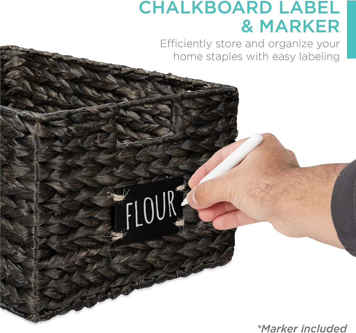 Best Choice Products Set of 4 16x12in Large Water Hyacinth Pantry Baskets, Woven Organizers w/Chalkboard Label, Chalk Marker - Natural