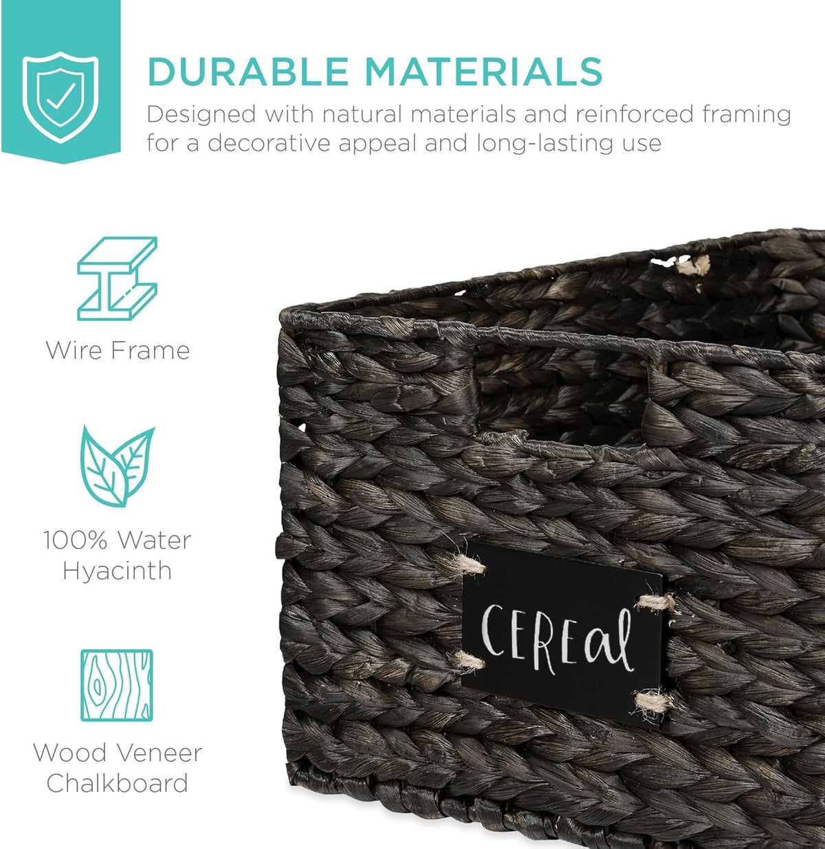 Best Choice Products Set of 4 16x12in Large Water Hyacinth Pantry Baskets, Woven Organizers w/Chalkboard Label, Chalk Marker - Natural