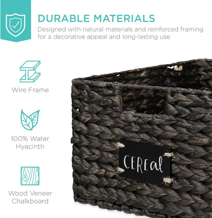 Best Choice Products Set of 4 16x12in Large Water Hyacinth Pantry Baskets, Woven Organizers w/Chalkboard Label, Chalk Marker - Natural