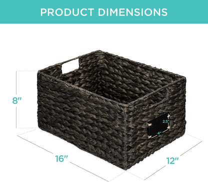 Best Choice Products Set of 4 16x12in Large Water Hyacinth Pantry Baskets, Woven Organizers w/Chalkboard Label, Chalk Marker - Natural