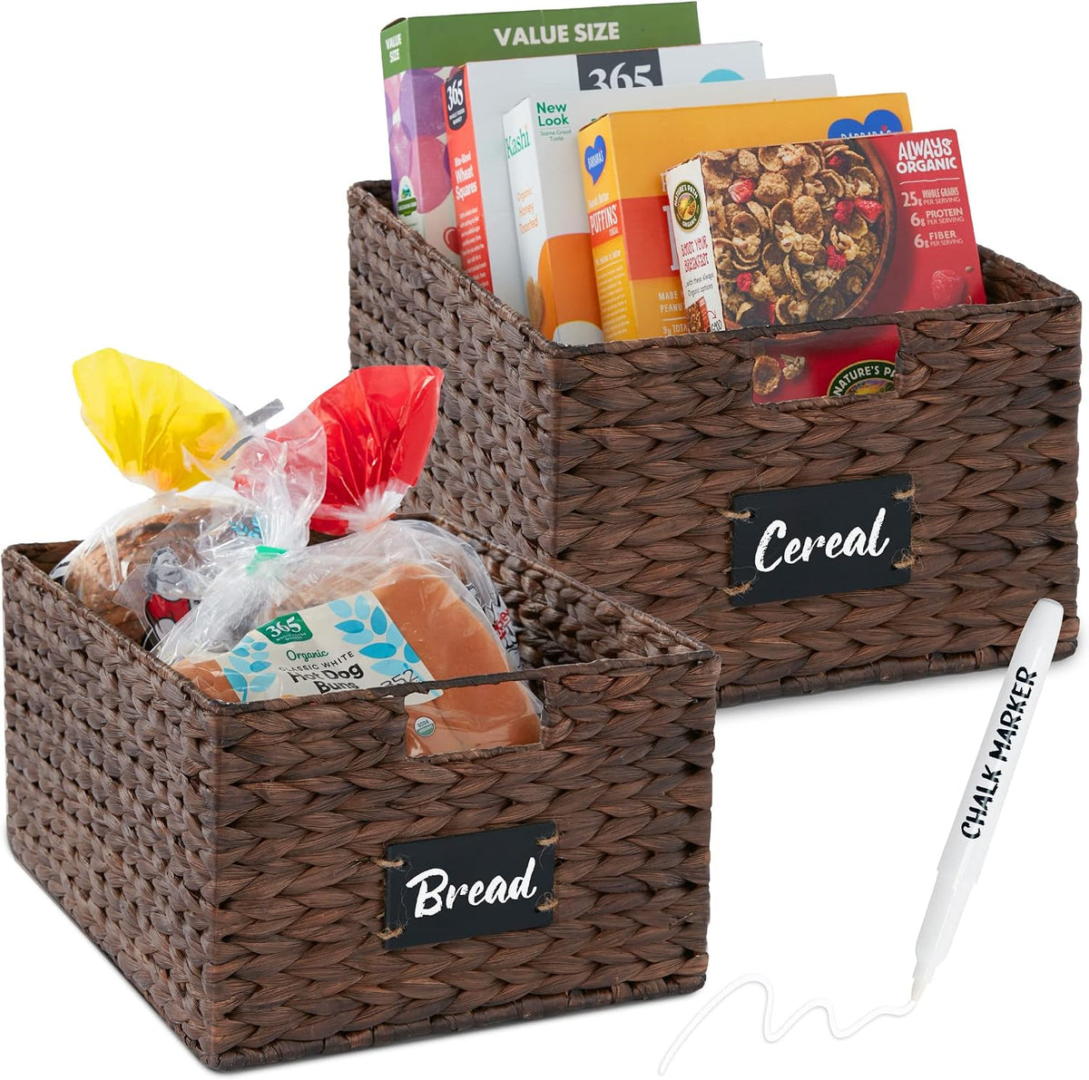 Best Choice Products Set of 4 16x12in Large Water Hyacinth Pantry Baskets, Woven Organizers w/Chalkboard Label, Chalk Marker - Natural