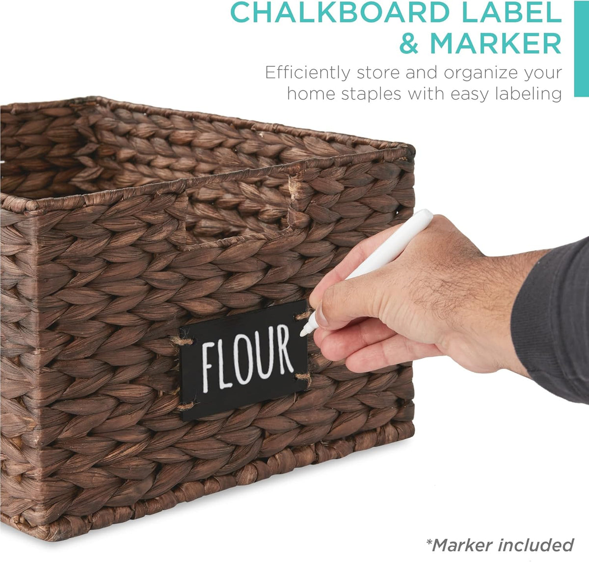 Best Choice Products Set of 4 16x12in Large Water Hyacinth Pantry Baskets, Woven Organizers w/Chalkboard Label, Chalk Marker - Natural