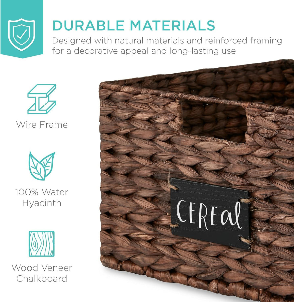 Best Choice Products Set of 4 16x12in Large Water Hyacinth Pantry Baskets, Woven Organizers w/Chalkboard Label, Chalk Marker - Natural